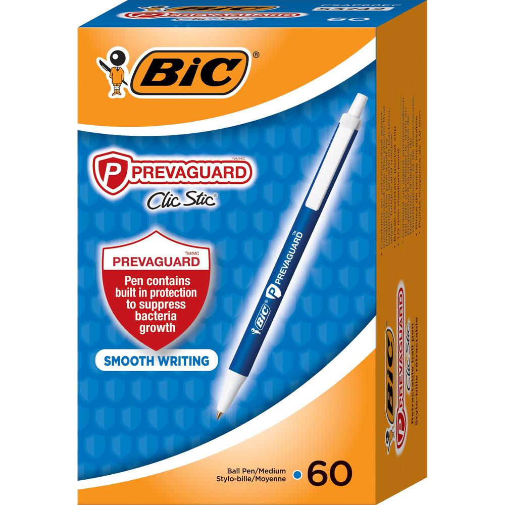 BIC PrevaGuard Clic Stic Antimicrobial Pens - Medium Pen Point - 1 mm Pen Point Size - Retractable - Blue - 60 / Box. Picture 8