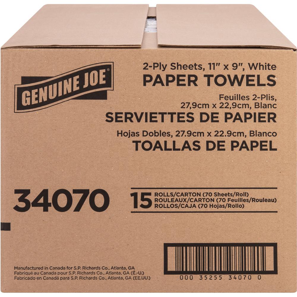 Genuine Joe 2-ply Paper Towel Rolls - 2 Ply - 9" x 11" - 70 Sheets/Roll - White - Paper - 15 / Carton. Picture 2