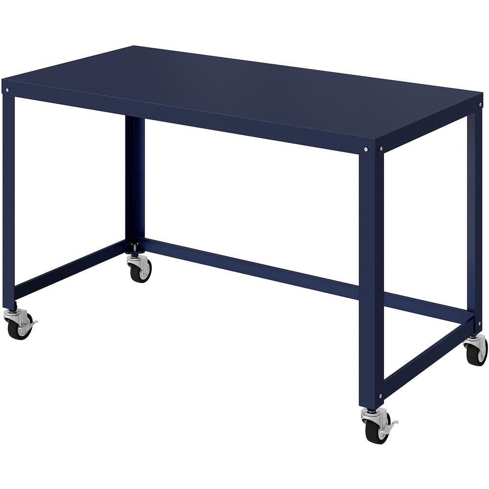 Lorell SOHO Personal Mobile Desk - Rectangle Top - 200 lb Capacity - 48" Table Top Length x 24" Table Top Width - 30" Height - Assembly Required - Navy - Steel - 1 Each. Picture 4