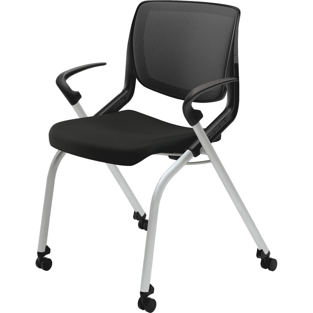 HON Motivate Chair - Black Fabric Seat - Black Back - Platinum Metallic Reinforced Resin Frame - Black - Armrest. Picture 4