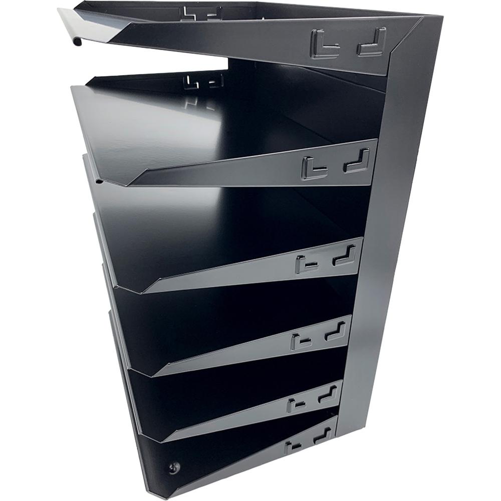 Huron Horizontal Slots Desk Organizer - 6 Compartment(s) - Horizontal - 15" Height x 8.8" Width x 12" Depth - Durable, Label Holder - Black - Steel - 1 Each. Picture 2