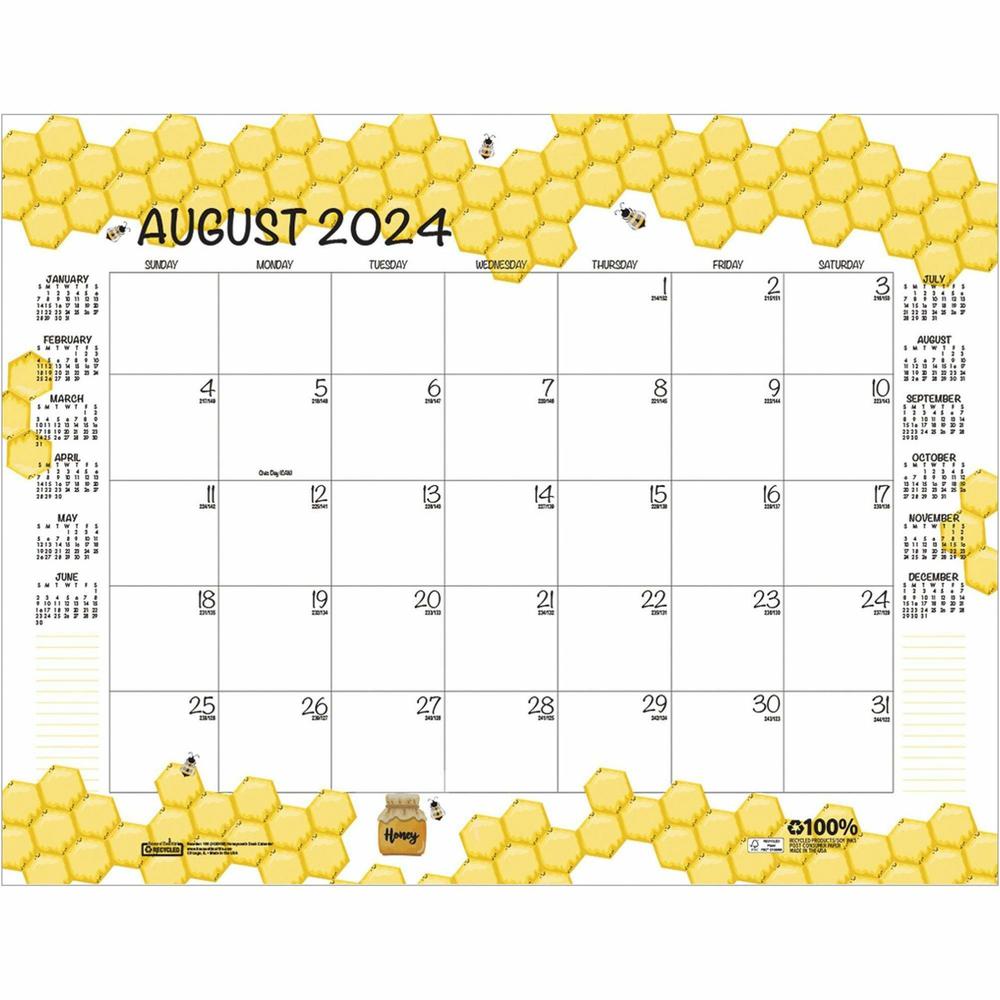 House of Doolittle Honeycomb Monthly Desk Pad Calendar - Julian Dates - Monthly - 12 Month - January 2024 - December 2024 - 22" x 17" Sheet Size - Desk Pad - Yellow - Reinforced Corner, Note Page - 1 . Picture 7