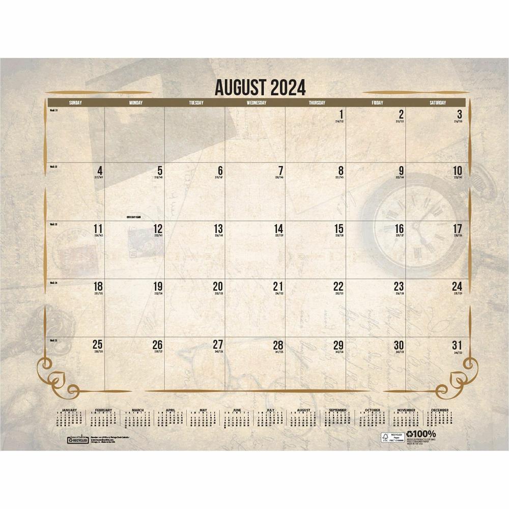House of Doolittle Vintage Monthly Desk Pad Calendar - Julian Dates - Monthly - 12 Month - January - December - 1 Month Single Page Layout - 22" x 17" Sheet Size - Headband - Desk Pad - Brown - Leathe. Picture 7