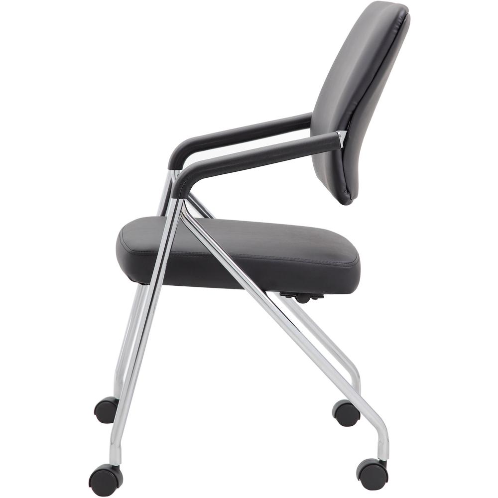 Boss Caressoft Plus Training Chair - Black Seat - Black Back - Chrome Frame - Four-legged Base - Vinyl - Armrest - 2 / Carton. Picture 5