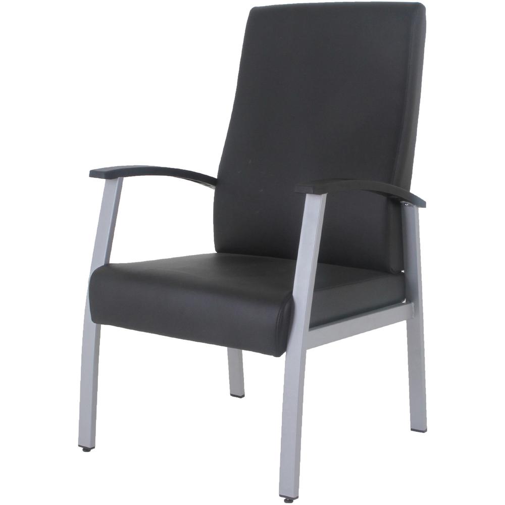 Lorell High-Back Healthcare Guest Chair - Vinyl Seat - Vinyl Back - Powder Coated Silver Steel Frame - High Back - Four-legged Base - Black - Armrest - 1 Each. Picture 4