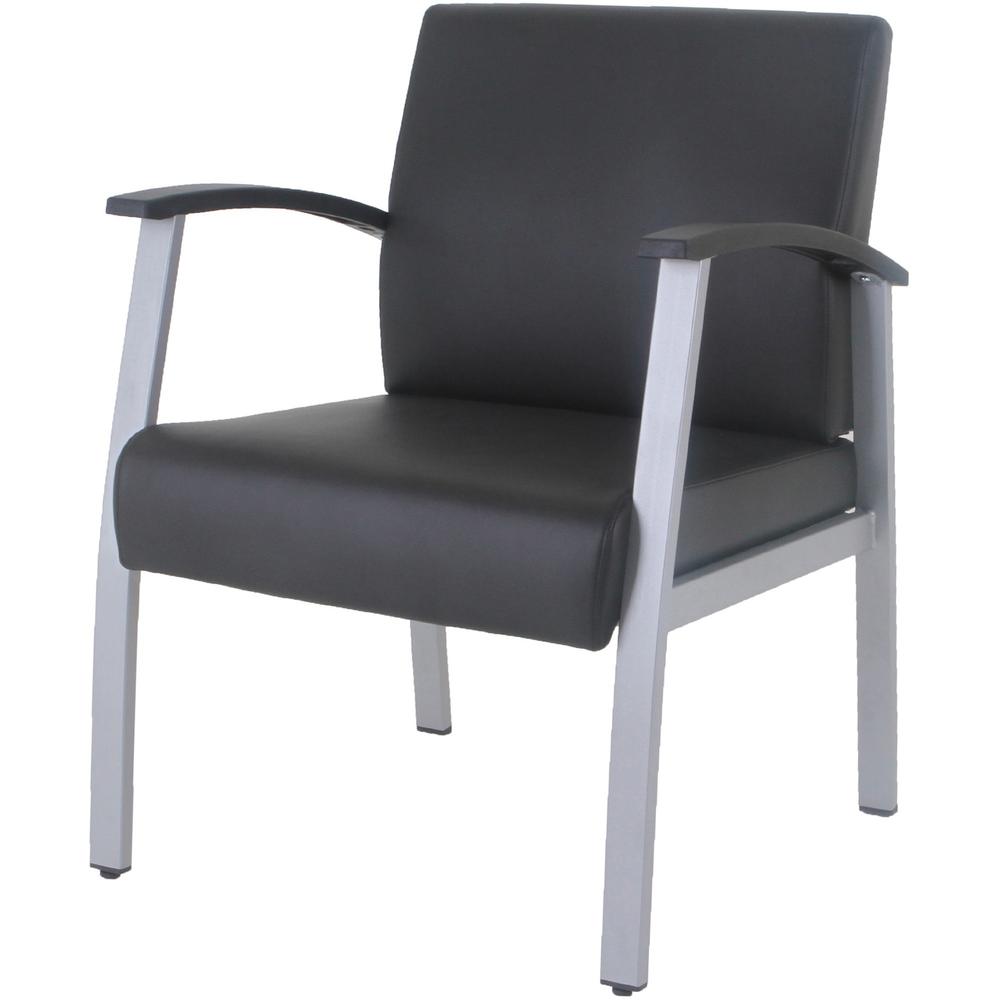 Lorell Mid-Back Healthcare Guest Chair - Vinyl Seat - Vinyl Back - Powder Coated Silver Steel Frame - Mid Back - Four-legged Base - Black - Armrest - 1 Each. Picture 4