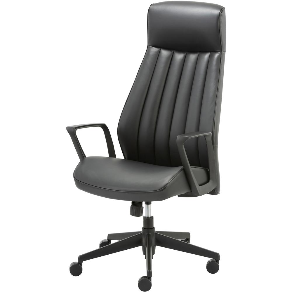 LYS High-Back Bonded Leather Chair - Black Bonded Leather Seat - Black Bonded Leather Back - High Back - Armrest - 1 Each. Picture 6