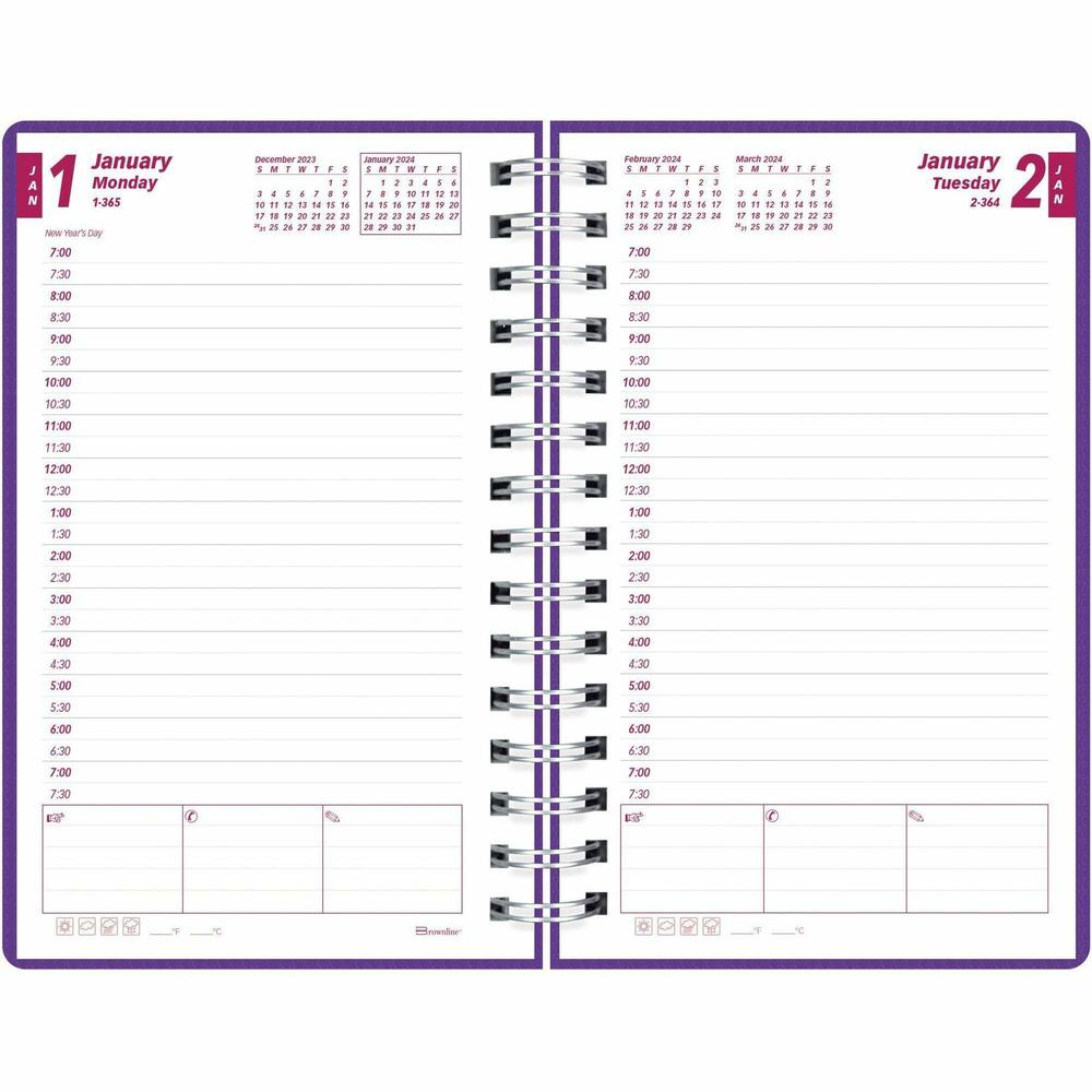 Brownline DuraFlex Daily Appointment Planner - Daily, Monthly - 12 Month - January 2024 - December 2024 - 7:00 AM to 7:30 PM - Half-hourly - 1 Day Single Page Layout 2 Month Double Page Layout - 5" x . Picture 5