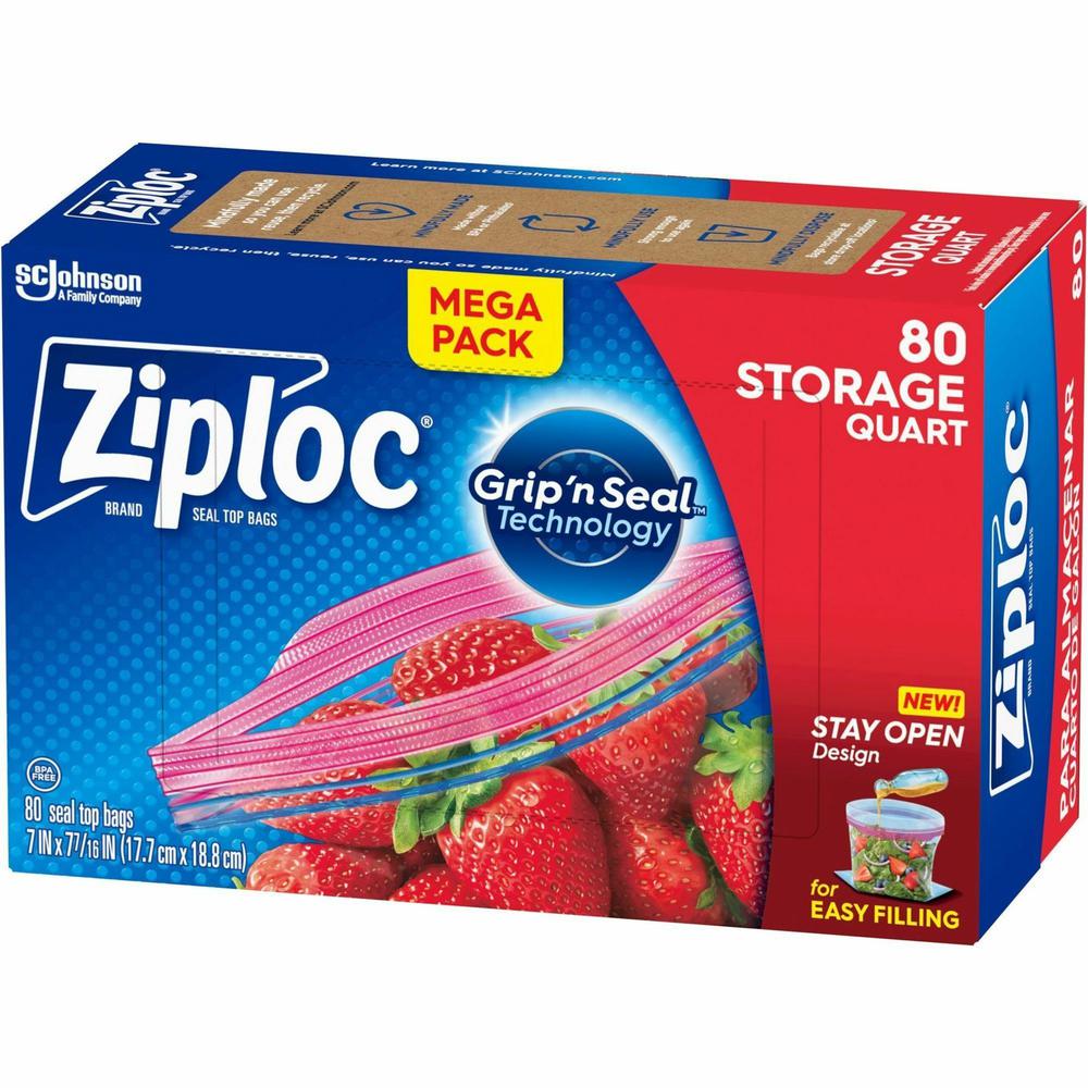 Ziploc&reg; Stand-Up Storage Bags - 1 quart Capacity - Blue - 80/Box - Kitchen, Storage. Picture 6