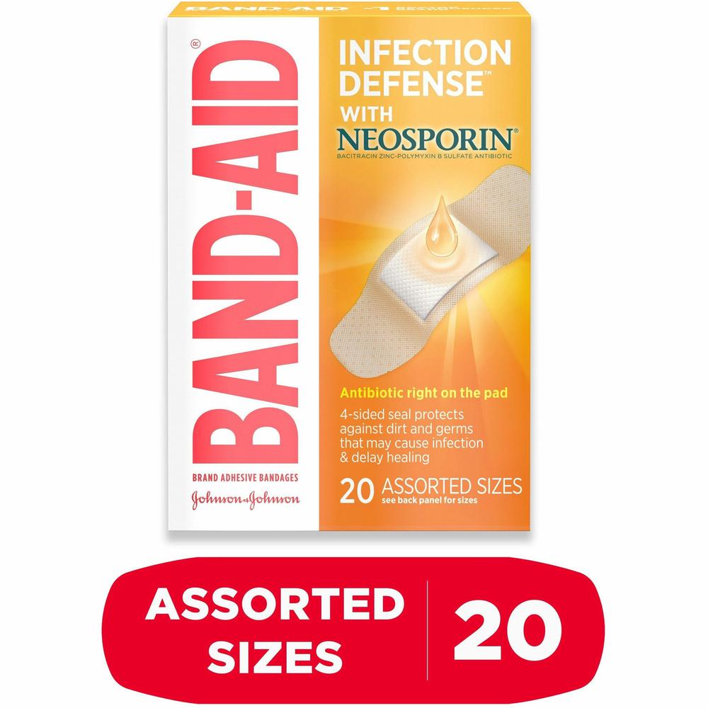 Band-Aid Adhesive Bandages Infection Defense with Neosporin - Assorted Sizes - 20/Box - Beige. Picture 3