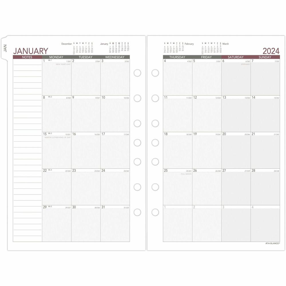 At-A-Glance 2024 Weekly Planner Refill, Loose-Leaf, Desk Size, 5 1/2" x 8 1/2" - Business - Julian Dates - Weekly - 1 Year - January 2024 - December 2024 - 8:00 AM to 5:00 PM - Hourly, Monday - Friday. Picture 5