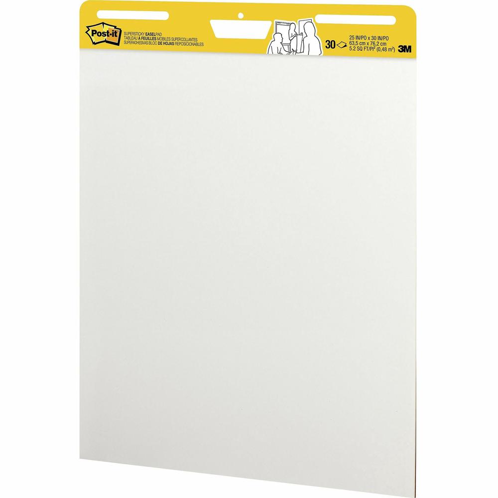 Post-it&reg; Super Sticky Easel Pad - 30 Sheets - Plain - Stapled - 18.50 lb Basis Weight - 25" x 30" - White Paper - Self-adhesive, Repositionable, Resist Bleed-through, Removable, Sturdy Back, Cardb. Picture 3