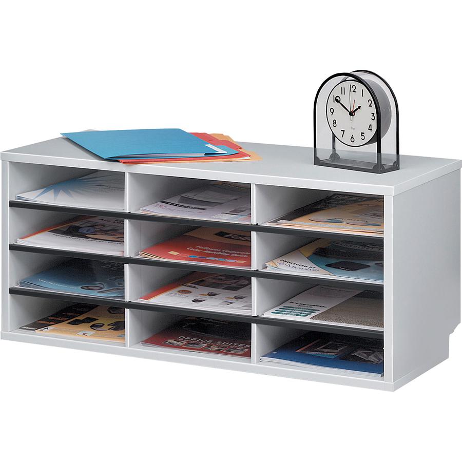 Fellowes 12-Compartment Sorter Literature Organizer - 12 Compartment(s) - Compartment Size 2.50" x 9" x 11.63" - 12.9" Height x 29" Width x 11.9" Depth - Corrugated - Dove Gray - Particleboard - 1 Eac. Picture 2