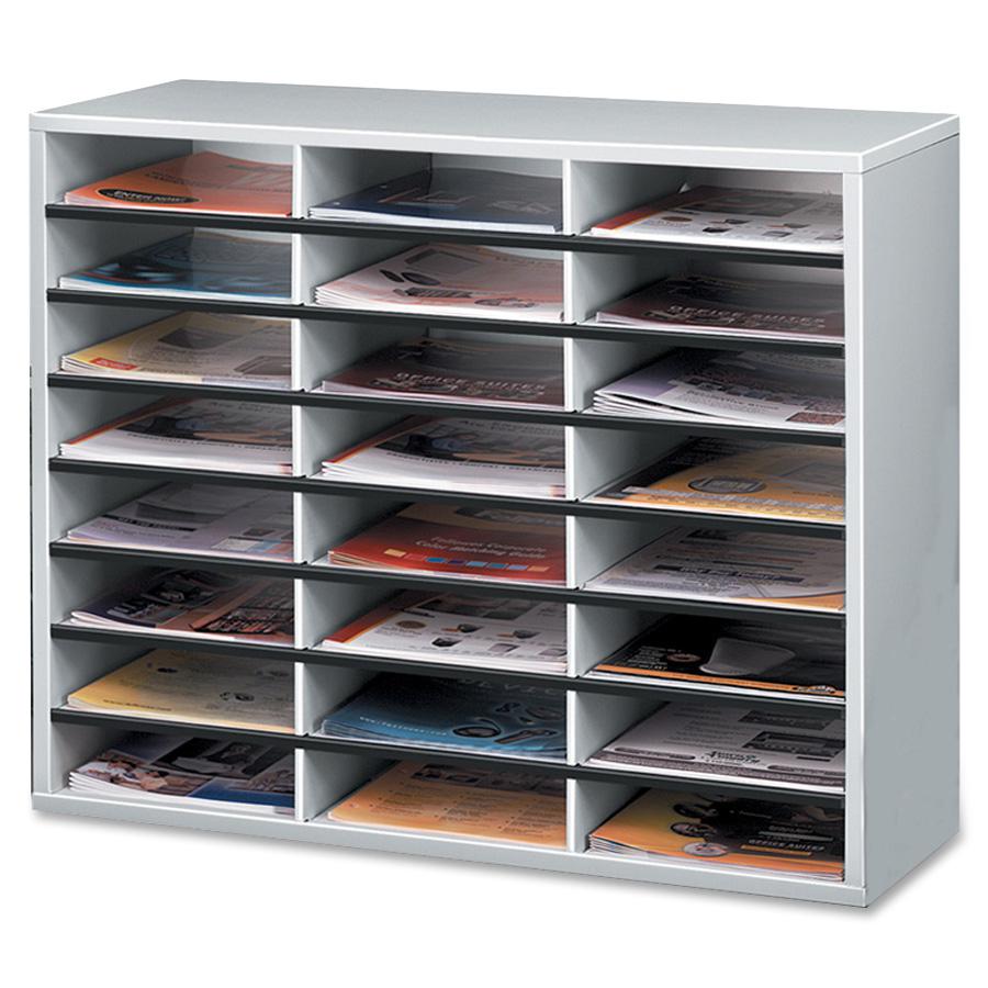 Fellowes 24-Compartment Sorter Literature Organizer - 24 Compartment(s) - Compartment Size 2.50" x 9" x 11.63" - 23.4" Height x 29" Width x 11.9" Depth - Corrugated - Dove Gray - Fiberboard, Wood - 1 . Picture 3