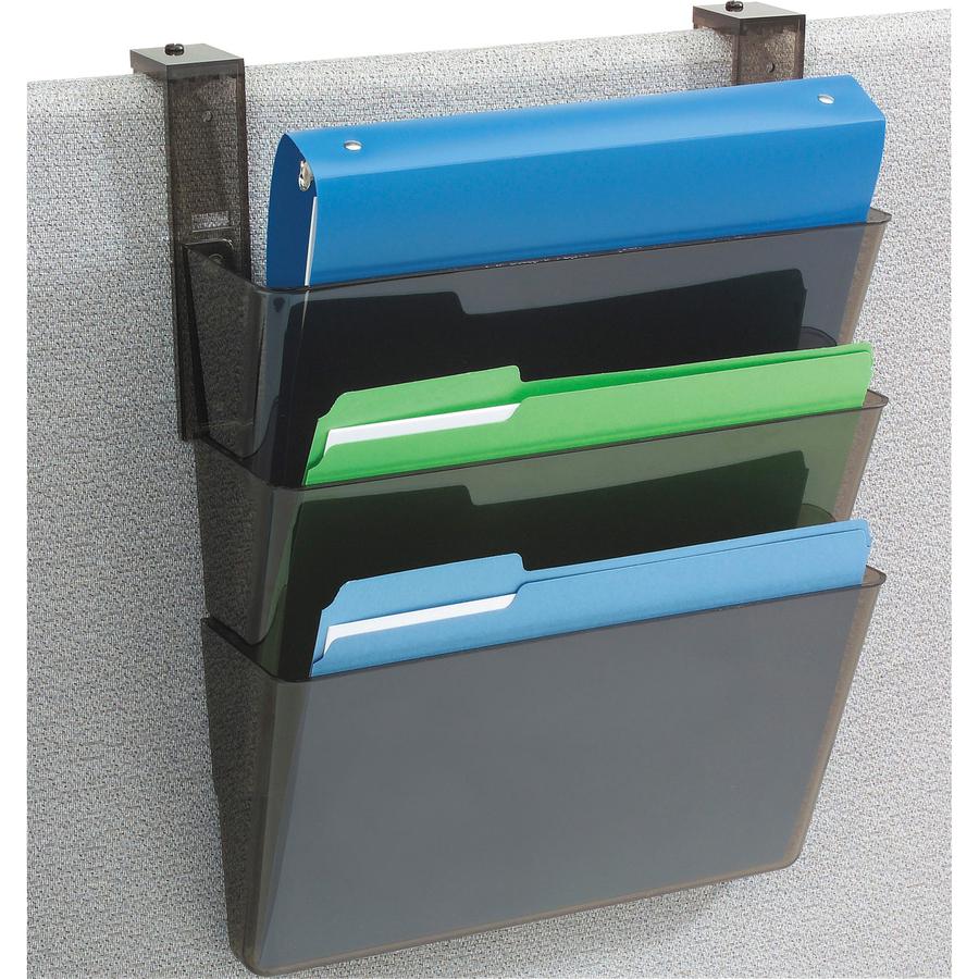 Deflecto Stackable DocuPocket for Partition Walls - 3 Pocket(s) - 3 Compartment(s) - 7" Height x 13" Width x 4" Depth - Smoke - Plastic - 3 / Set. Picture 5