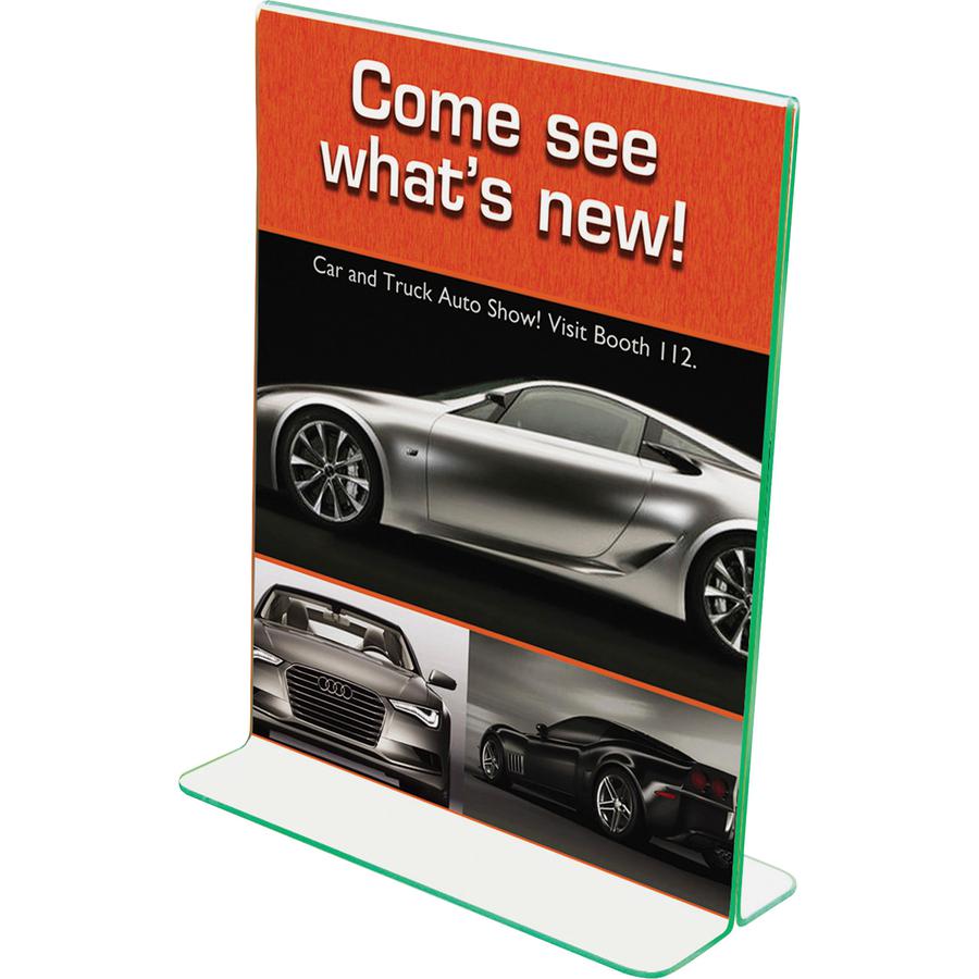 Deflecto Superior Image Premium Green Edge Sign Holder - 1 Each - 8.5" Width x 11" Height - Side-loading, Bottom Loading - Clear. Picture 2