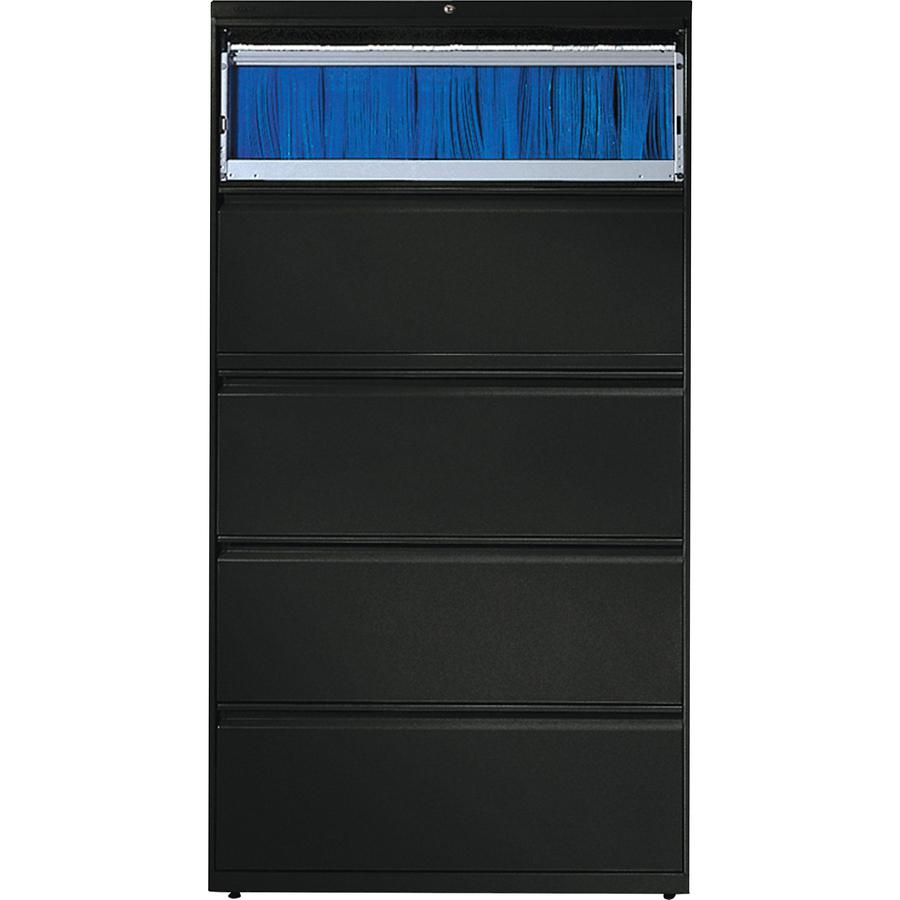 HON 800 Series Lateral File - 5-Drawer - 36" x 19.3" x 67" - 2 x Shelf(ves) - 5 x Drawer(s) - Legal, Letter - Lateral - Security Lock - Black - Baked Enamel - Steel - Recycled. Picture 2