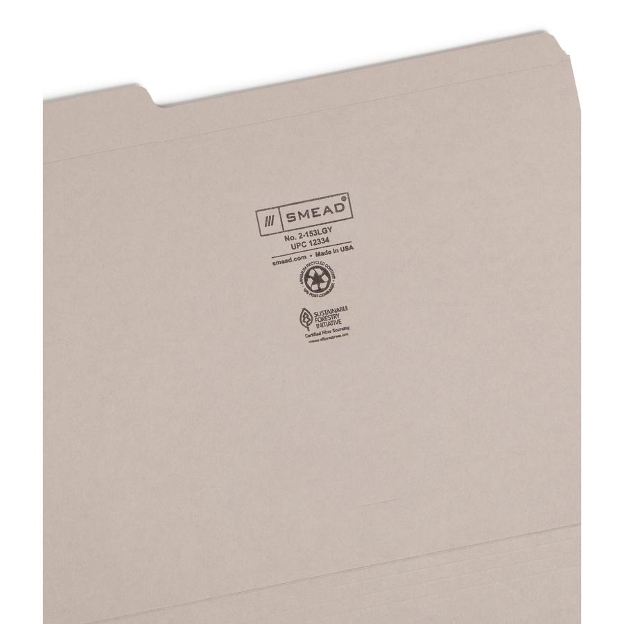 Smead Colored 1/3 Tab Cut Letter Recycled Top Tab File Folder - 8 1/2" x 11" - 3/4" Expansion - Top Tab Location - Assorted Position Tab Position - Gray - 10% Recycled - 100 / Box. Picture 8