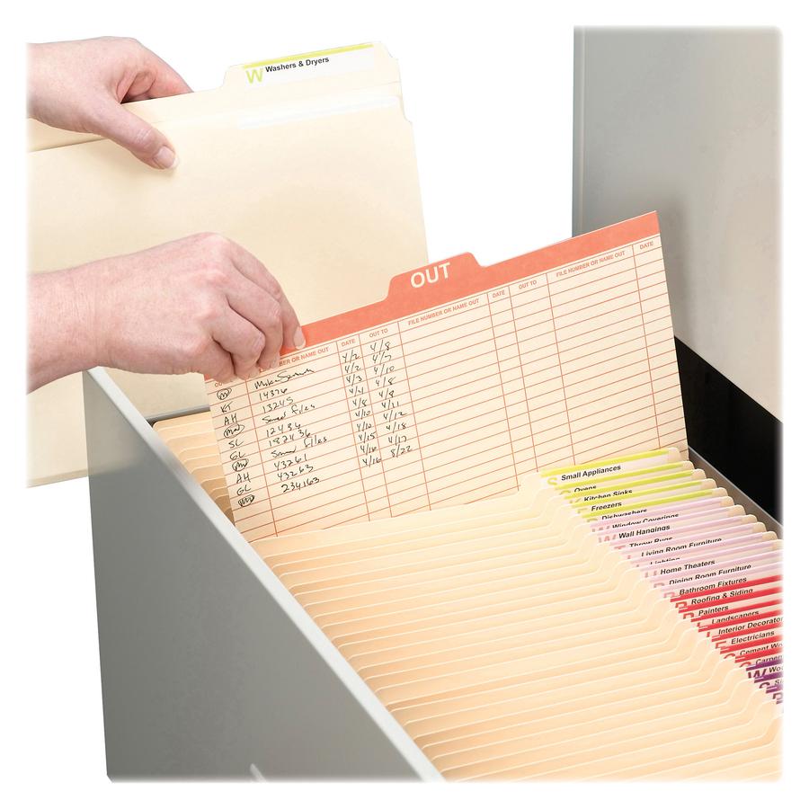 Smead 1/5 Tab Cut Legal Recycled Top Tab File Folder - 8 1/2" x 14" - 1" Expansion - Top Tab Location - Assorted Position Tab Position - Manila - Manila - 10% Recycled - 100 / Box. Picture 5