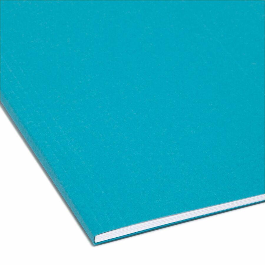Smead Colored 1/5 Tab Cut Letter Recycled Hanging Folder - 8 1/2" x 11" - Top Tab Location - Assorted Position Tab Position - Vinyl - Teal - 10% Recycled - 25 / Box. Picture 2
