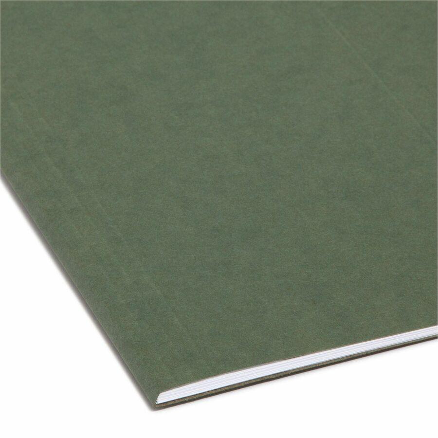 Smead 1/5 Tab Cut Legal Recycled Hanging Folder - 8 1/2" x 14" - Top Tab Location - Assorted Position Tab Position - Standard Green - 10% Recycled - 25 / Box. Picture 4