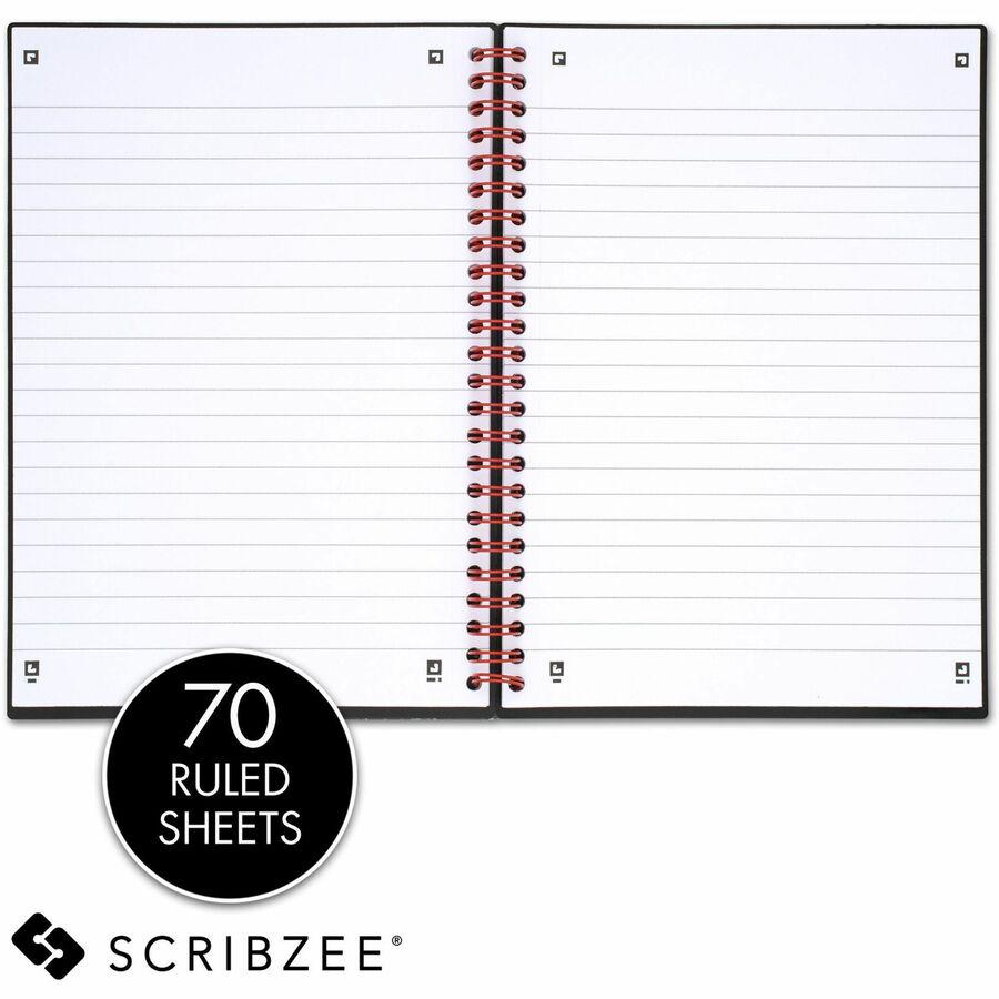 Black n' Red Business Notebook - 70 Sheets - Wire Bound - 24 lb Basis Weight - A5 - 5 7/8" x 8 1/4" - White Paper - Red Binding - BlackPolypropylene Cover - Perforated, Wipe-clean Cover, Rigid, Strap,. Picture 2