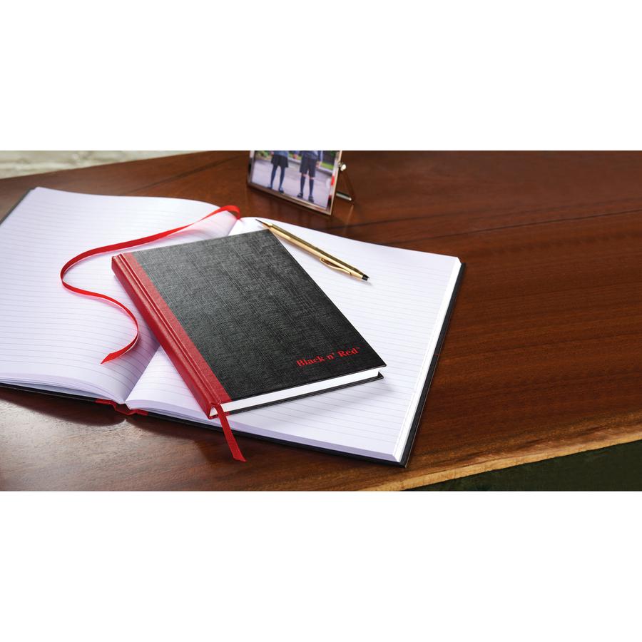 Black n' Red Casebound Ruled Notebooks - A4 - 96 Sheets - Sewn - 24 lb Basis Weight - 8 1/4" x 11 3/4" - White Paper - Red Binder - Black Cover - Heavyweight Cover - Hard Cover, Ribbon Marker - 1 Each. Picture 3
