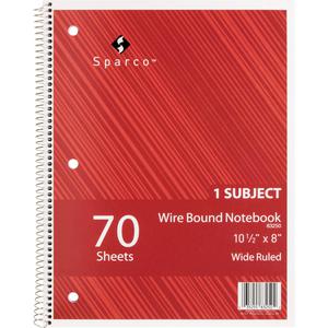 Sparco Quality Wirebound Wide Ruled Notebooks - 70 Sheets - Wire Bound - Wide Ruled - Unruled - 16 lb Basis Weight - 8" x 10 1/2" - Bright White Paper - Assorted Cover - Chipboard Cover - Bleed-free, . Picture 5