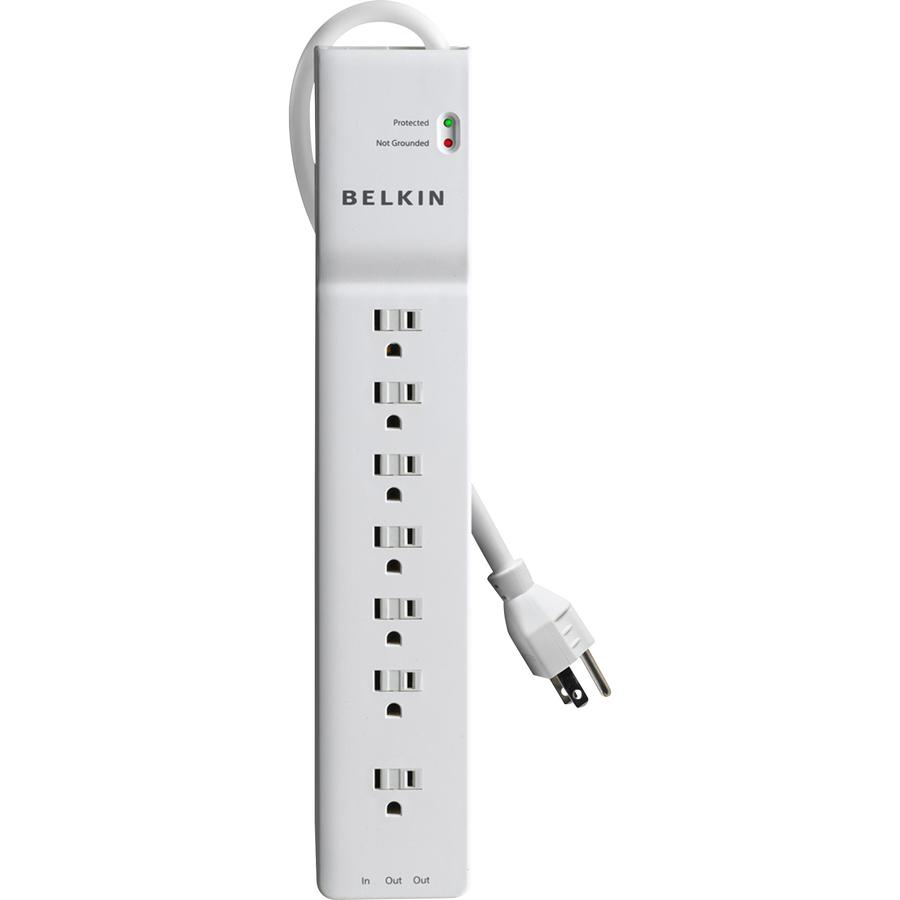 Belkin 7 Outlet Power Strip Surge Protector with 6ft Power Cord - 2320 Joules - White - 7 x AC Power - 1875 VA - 2320 J - 125 V AC Input - 125 V AC Output - Phone/Fax - 6 ft. Picture 3