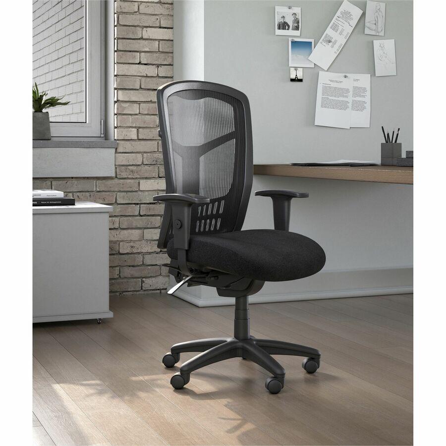Lorell Executive High-back Mesh Chair - Black Fabric Seat - Gray Back - Black Steel, Plastic Frame - High Back - 5-star Base - Armrest - 1 Each. Picture 7