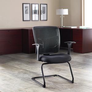 Lorell ErgoMesh Series Mesh Side Arm Guest Chair - Black Fabric Seat - Black Mesh Back - Cantilever Base - 1 Each. Picture 5