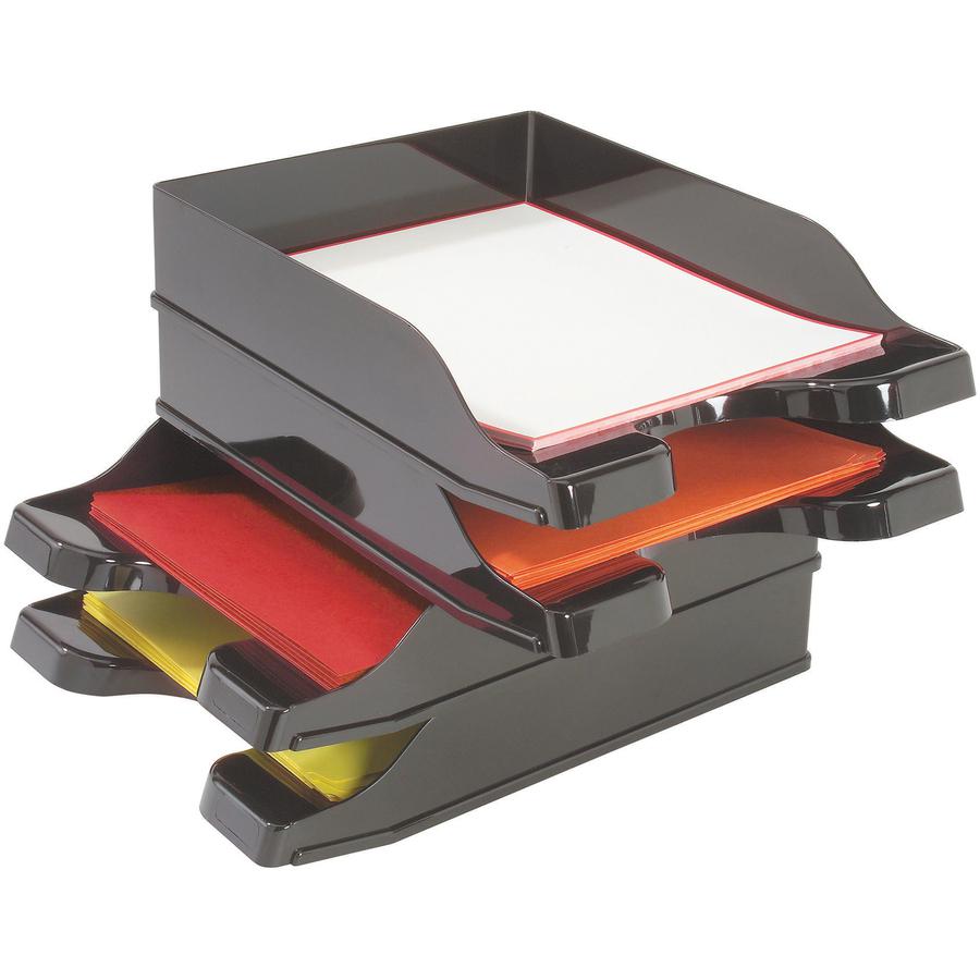 Deflecto DocuTray Multi-Directional Stacking Tray - 2 Tier(s) - 2.5" Height x 10" Width x 13.8" DepthDesktop - Black - Polystyrene - 2 / Set. Picture 2