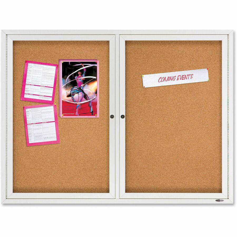 Quartet Enclosed Bulletin Board for Indoor Use - 36" Height x 48" Width - Brown Natural Cork Surface - Hinged, Self-healing, Shatter Proof, Rounded Corner, Durable - Silver Aluminum Frame - 1 Each. Picture 2