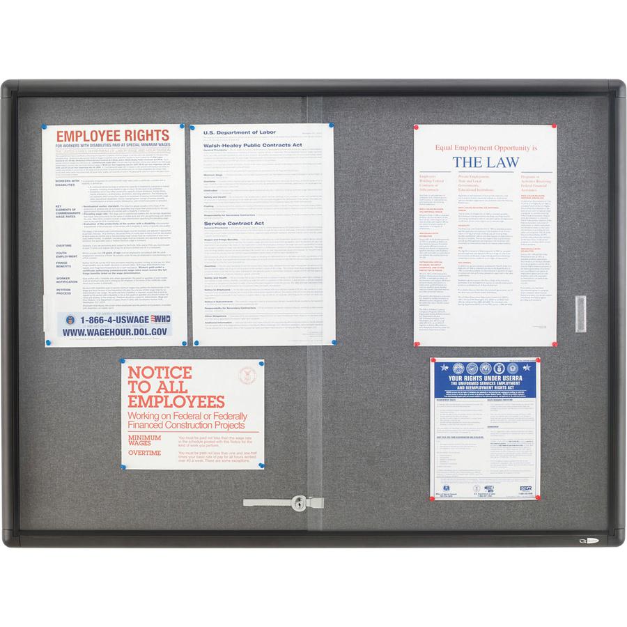 Quartet Enclosed Bulletin Board - 36" Height x 48" Width - Gray Fabric Surface - Self-healing - Graphite Frame - 1 Each. Picture 4