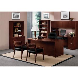 HON Valido Right Pedestal Credenza 72"W - 2-Drawer - 72" x 24" x 29.5" x 1.5" - 2 x File Drawer(s) - Single Pedestal on Right Side - Ribbon Edge - Material: Particleboard, Wood - Finish: Laminate, Mah. Picture 4