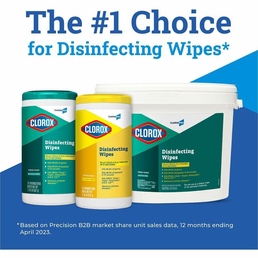 CloroxPro&trade; Disinfecting Wipes - For Hard Surface, Glass, Mirror - Ready-To-Use - Fresh Scent - 75 / Canister - 6 / Carton - Pleasant Scent, Disinfectant, Pre-moistened, Textured, Streak-free, Bl. Picture 2
