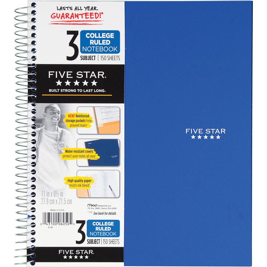 Mead Wirebound Notebooks - 150 Sheets - Wire Bound - 11" x 8 1/2" - White Paper - Assorted Cover - Pocket, Stiff-back, Perforated, Pocket, Heavyweight, Subject, Spiral Lock - 1 Each. Picture 3