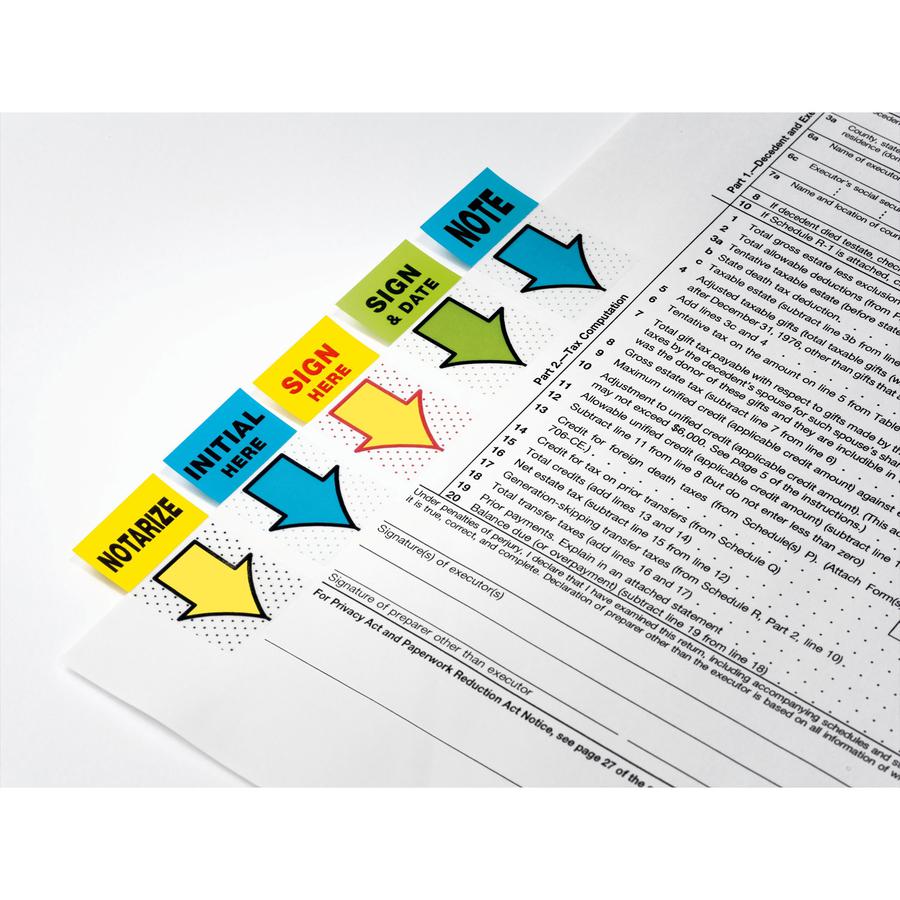 Post-it&reg; Message Flags - 100 x Yellow - 1" x 1 3/4" - Arrow, Rectangle - Unruled - "SIGN HERE" - Yellow - Removable, Self-adhesive - 100 / Pack. Picture 2