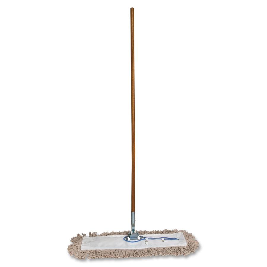 Genuine Joe Dust Mop Complete Combo - 24" Cotton Head - 60" x 0.94" Wood Handle - Swivel Head, Lightweight, Chrome Plated, Absorbent, Rust Resistant, Reinforced, Refillable - 1 Each. Picture 2