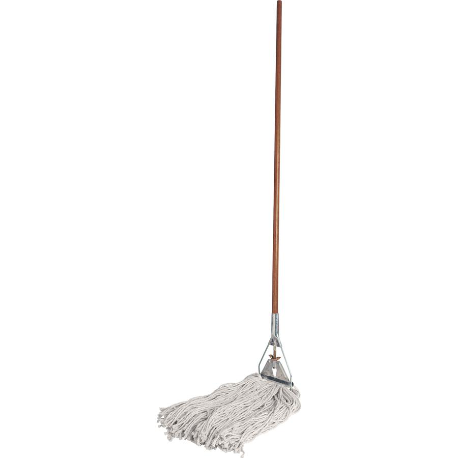 Genuine Joe Wood Handle Complete Wet Mop - 60" x 0.94" Cotton Head Wood Handle - Lightweight, Rust Resistant, Absorbent, 4-ply, Refillable - 1 Each. Picture 2