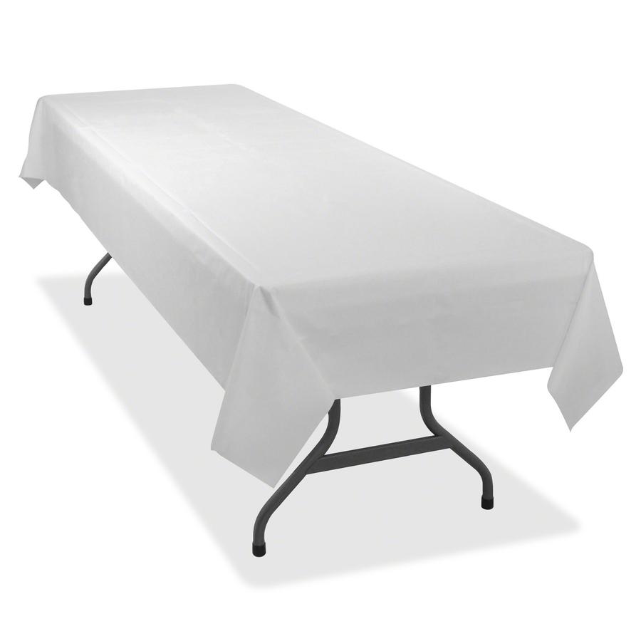 Tablemate Heavy-duty Plastic Table Covers - 108" Length x 54" Width - Plastic - White - 6 / Pack. Picture 2