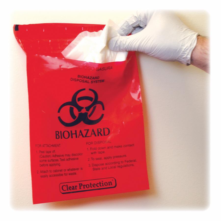 CareTek Stick-On Biohazard Infectious Waste Bags - 9" Width x 10" Length - 2 mil (51 Micron) Thickness - Red - 100/Box. Picture 2