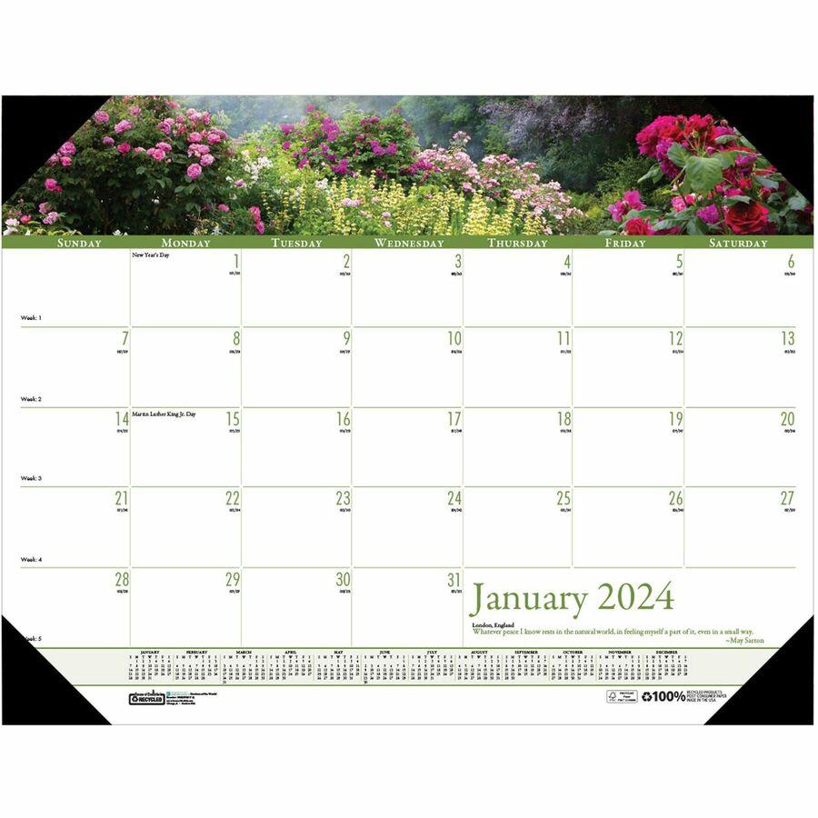 House of Doolittle EarthScapes Gardens Desk Pad - Julian Dates - Monthly - 1 Year - January 2022 till December 2022 - 1 Month Single Page Layout - 22" x 17" Sheet Size - 3.06" x 2.25" Block - Desk Pad. Picture 2