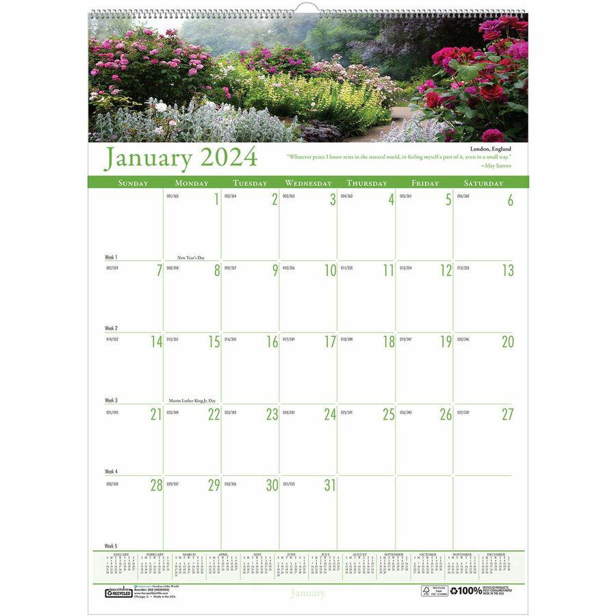 House of Doolittle Earthscapes Gardens Wall Calendar - Julian Dates - Monthly - 1 Year - January 2024 - December 2024 - 1 Month Single Page Layout - 15 1/2" x 22" Sheet Size - 2" x 2.50" Block - Wire . Picture 2