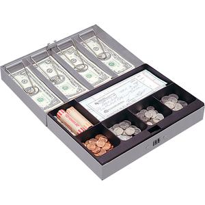 Sparco Steel Combination Lock Steel Cash Box - 6 Coin - Steel - Gray - 3.2" Height x 11.5" Width x 7.8" Depth. Picture 5