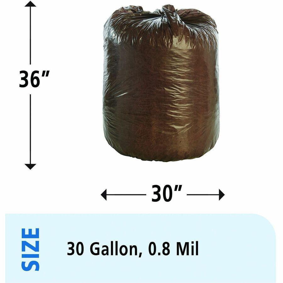 Stout Controlled Life-Cycle Plastic Trash Bags - 30 gal Capacity - 30" Width x 36" Length - 0.80 mil (20 Micron) Thickness - Brown - 60/Carton - Office Waste. Picture 2