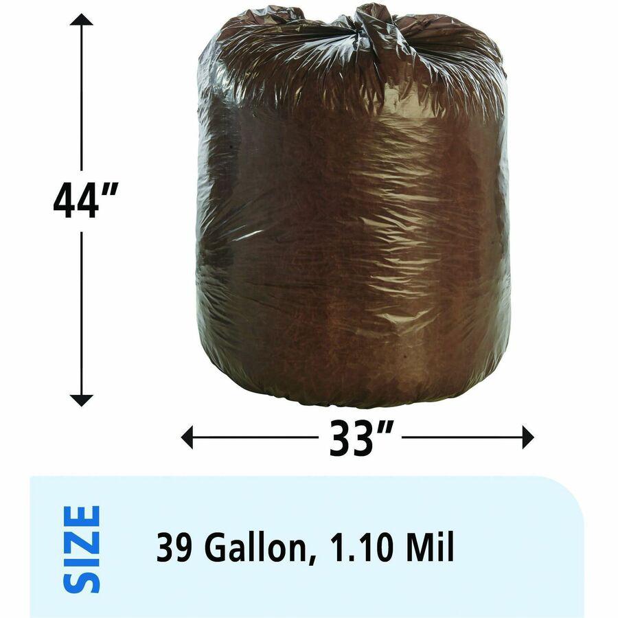 Stout Controlled Life-Cycle Plastic Trash Bags - 39 gal - 33" Width x 44" Length x 1.10 mil (28 Micron) Thickness - Brown - 40/Carton - Office Waste. Picture 4