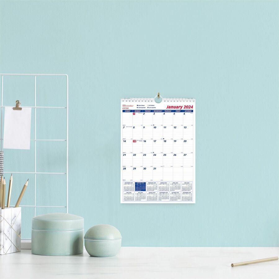 Brownline Ruled Block Wall Calendar - Professional - Julian Dates - Monthly - 1 Year - January 2024 - December 2024 - 1 Month Single Page Layout - 8" x 11" White Sheet - Twin Wire - White - Paper - 1 . Picture 2
