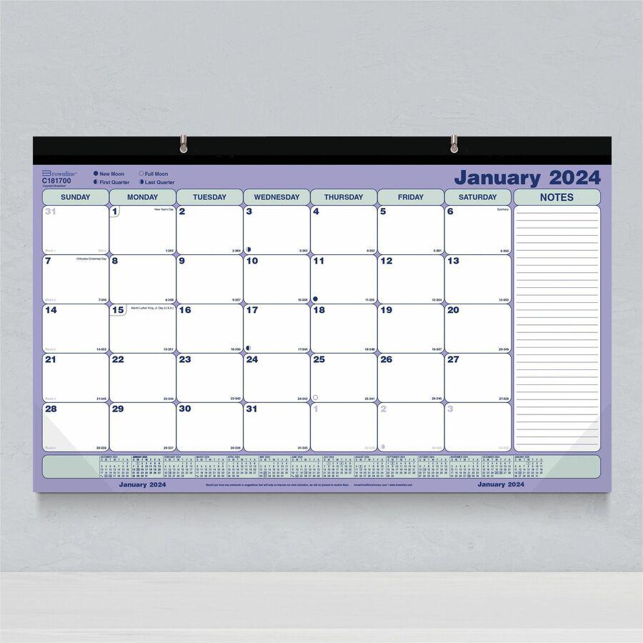 Blueline Monthly Compact Desk Pad/Wall Calendar - Monthly - 1 Year - January 2024 - December 2024 - 1 Month Single Page Layout - 17 3/4" x 10 7/8" Sheet Size - 2 x Holes - Chipboard - Desk Pad - Blue,. Picture 2