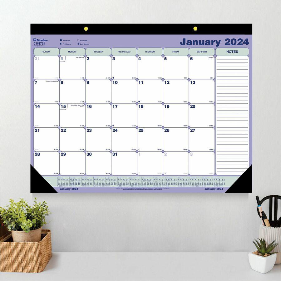 Blueline Monthly Desk/Wall Calendar 2024 - Monthly - 1 Year - January 2024 - December 2024 - 1 Month Single Page Layout - 21 1/4" x 16" Sheet Size - 2 x Holes - Desk Pad - White - Paper, Chipboard - H. Picture 2